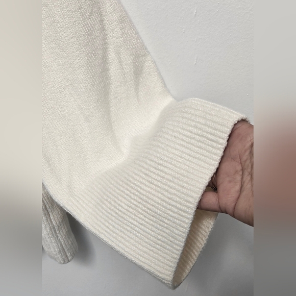 Banana Republic Sz L Oat Cream Mock Neck Boxy Sweater Wide Sleeve Cotton Blend - Picture 6 of 16